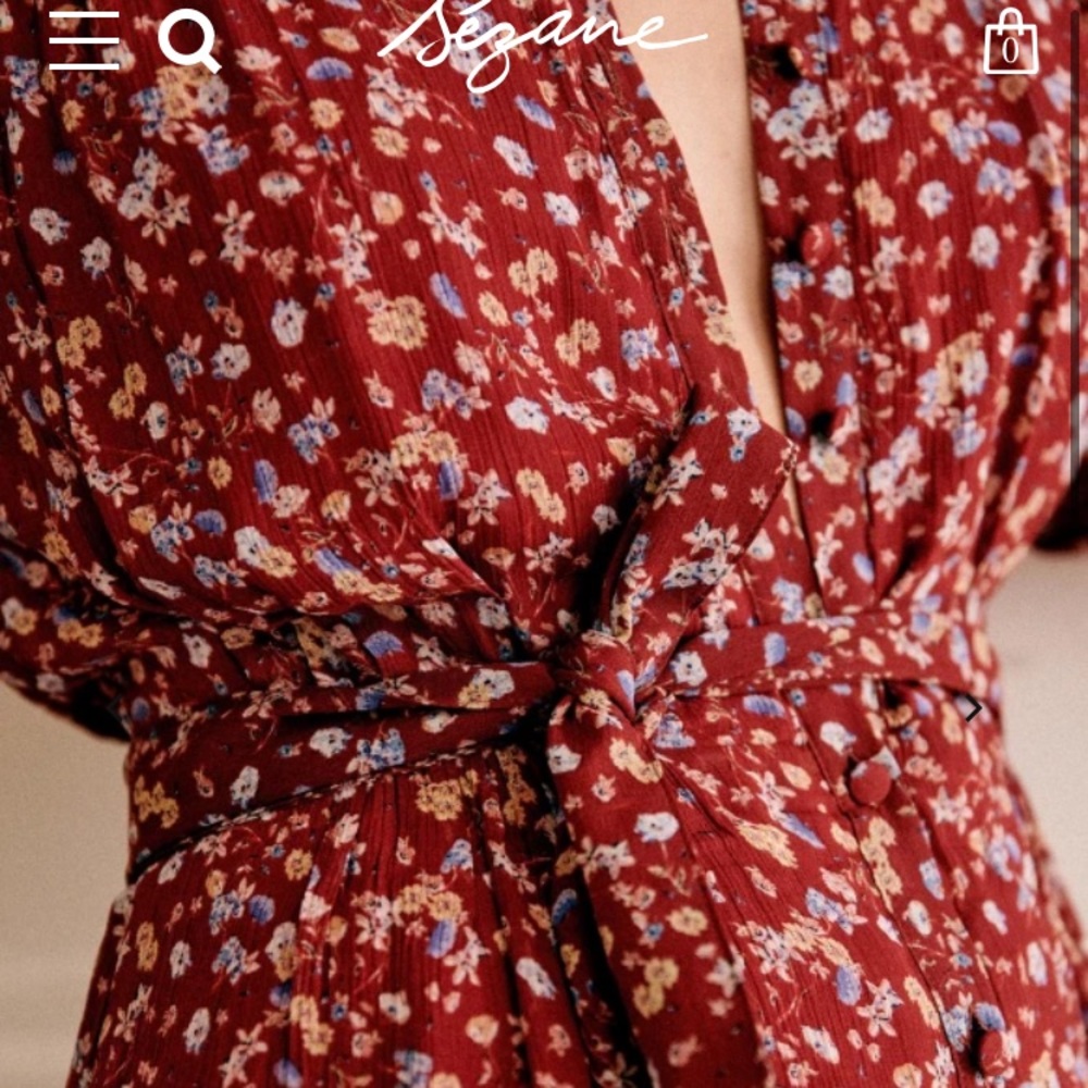 Sezane Alix Dress in Burgundy Floral, size 36